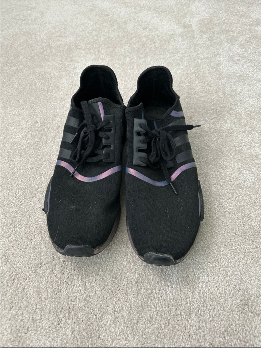 Adidas Black NMDs with Iridescent Purple Accent